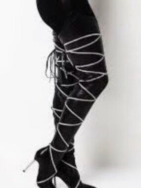 Black Lace-Up Over-The-Knee Stiletto Boots